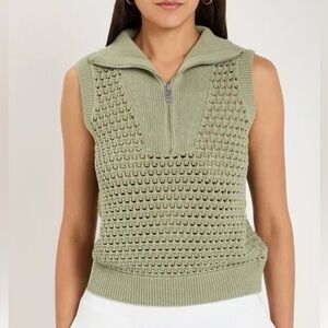 Varley Ribbed Half-Zip Knit Vest - Olive